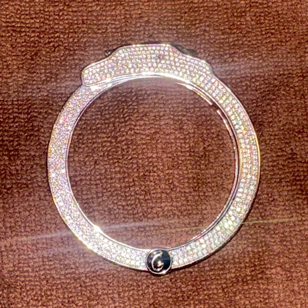 Crystal Pave Silver-Tone Hinged Bangle Bracelet